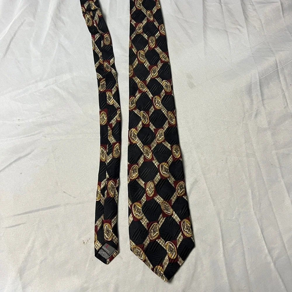 Robert‎ Talbott Silk Necktie Black Burgundy Gold Coin Pattern Hand Sewn Italy